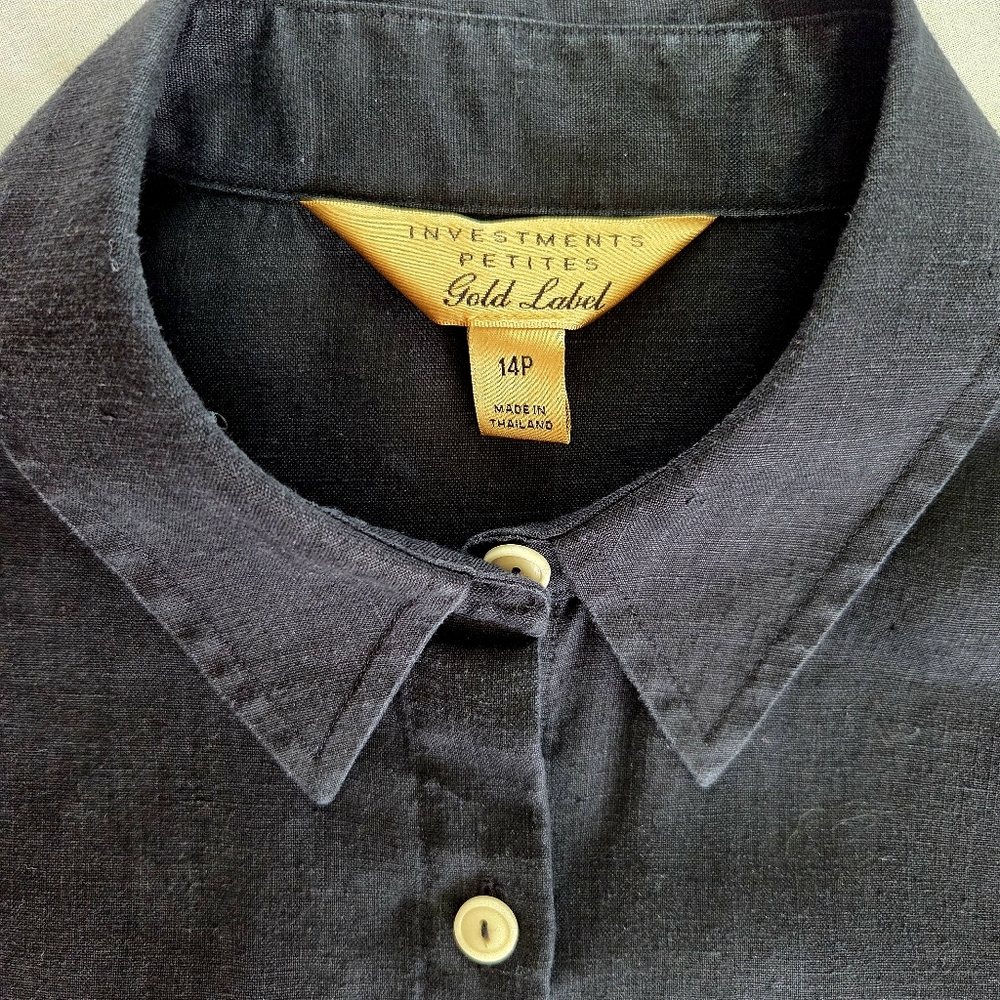 Vintage Investments Petites Gold Label 100% Hemp Black Button Down Shirt‎ 14P - Picture 3 of 9